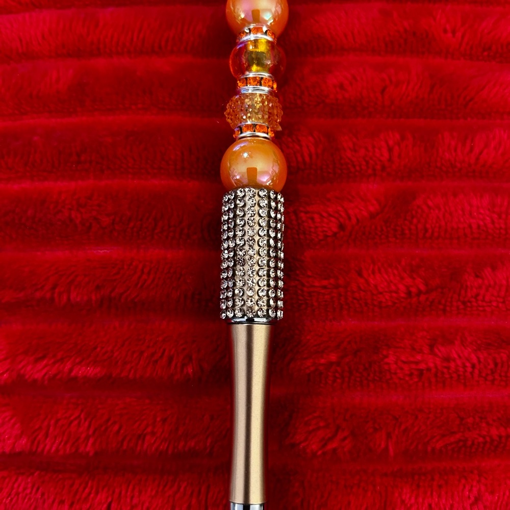 Elegant Gold and Orange Beaded Ink Pen